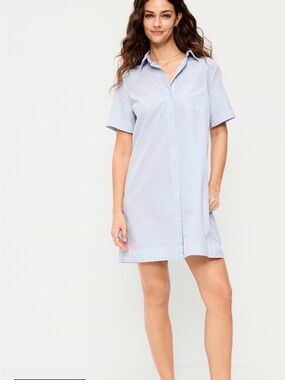 Old Navy Light Blue & White Striped Button-Front Nightshirt